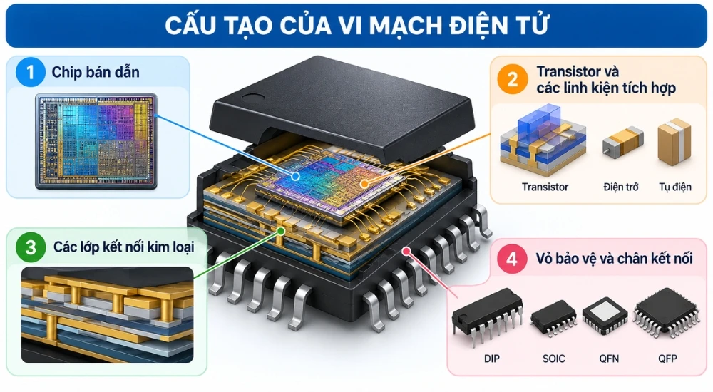 Vi mạch điện tử là gì? Cấu tạo và Quy trình sản xuất vi mạch điện tử