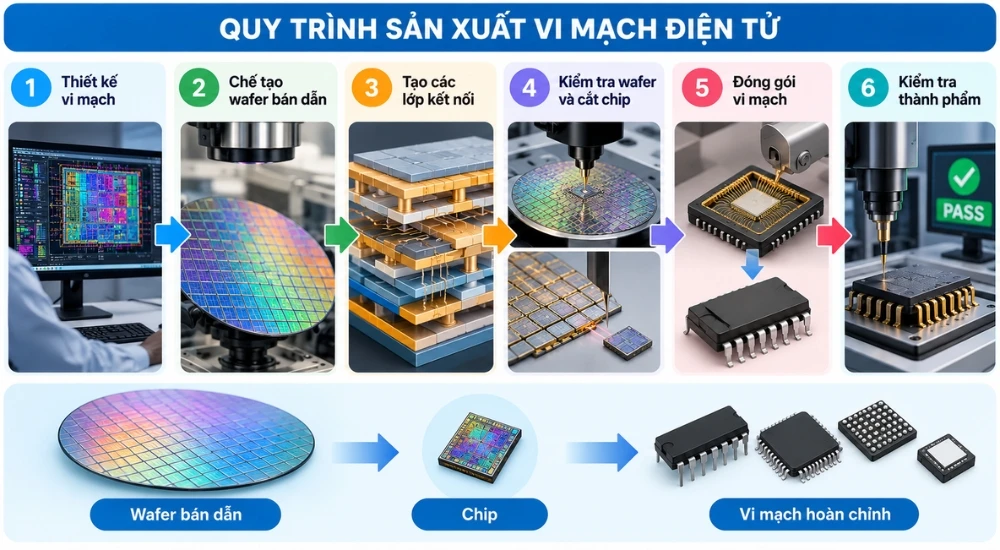 Vi mạch điện tử là gì? Cấu tạo và Quy trình sản xuất vi mạch điện tử
