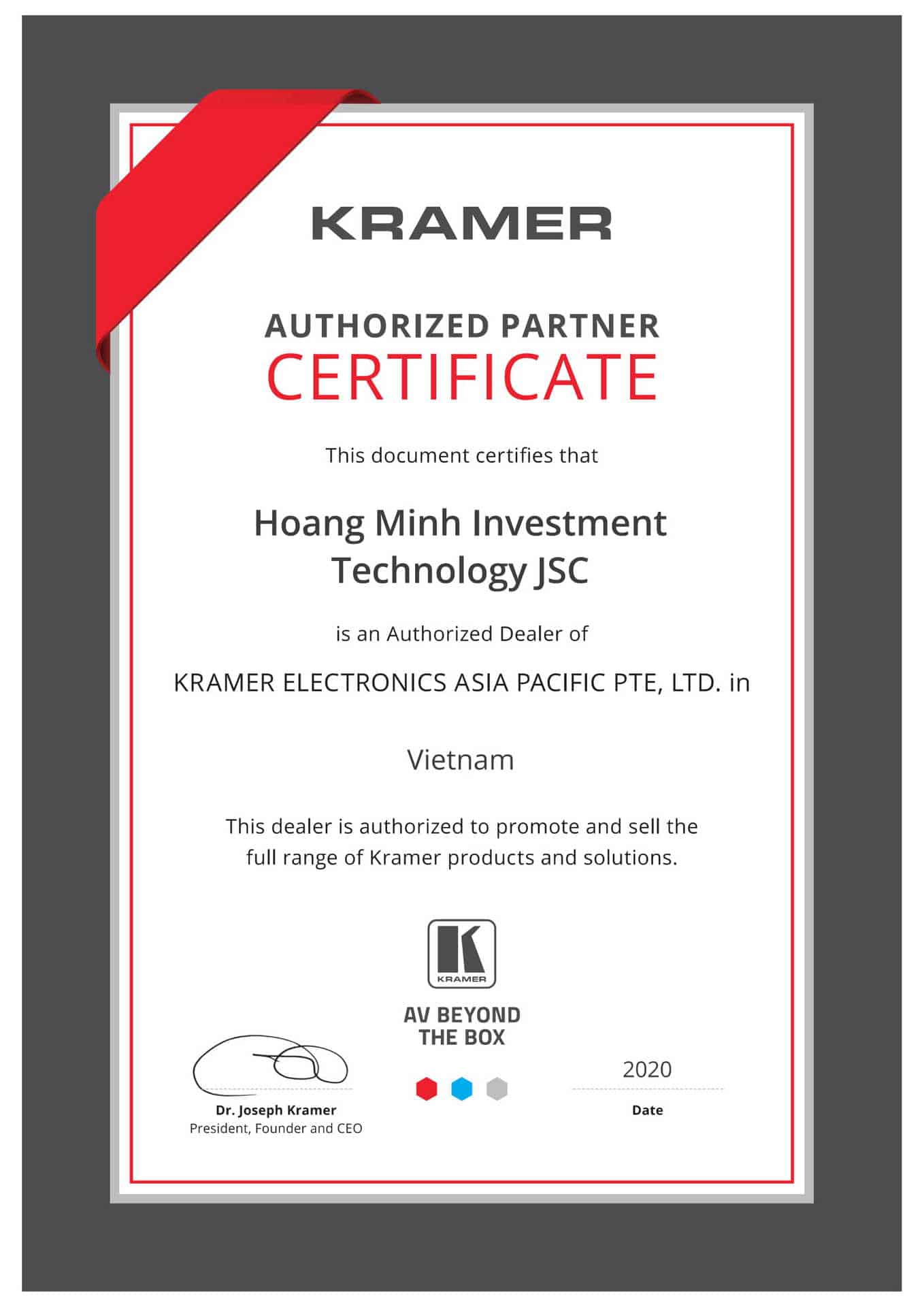 Kramer Authorized Partner Certificate 2020 Hoang Minh Investment Technology Jsc 1