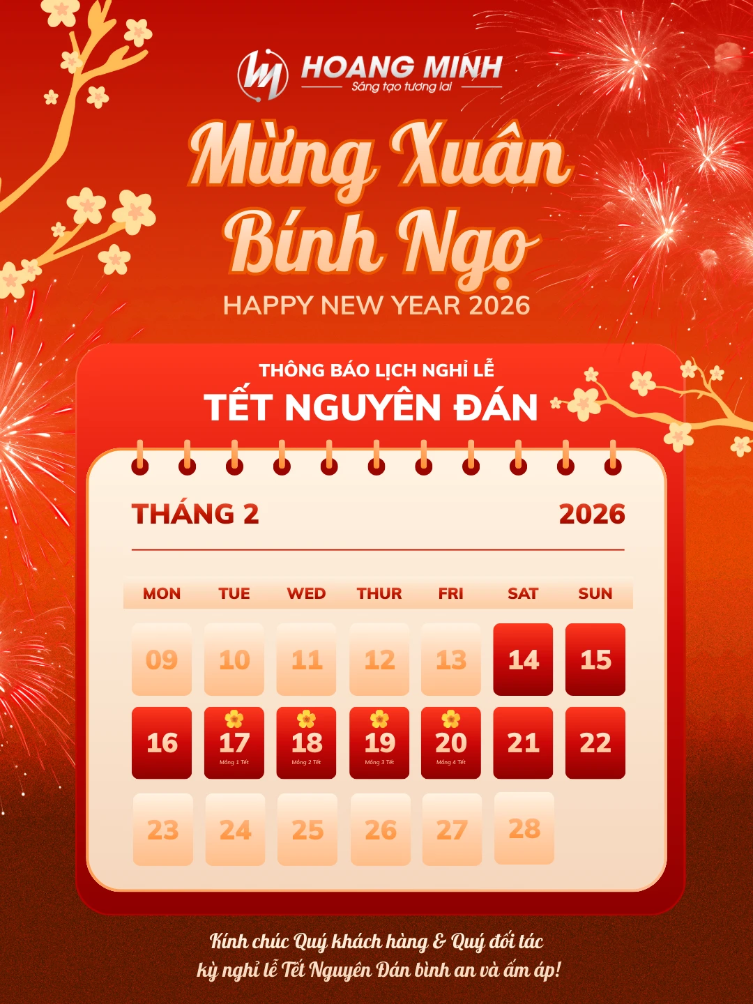 Hoàng Minh thông báo lịch nghỉ Tết nguyên đán – Xuân Bính Ngọ