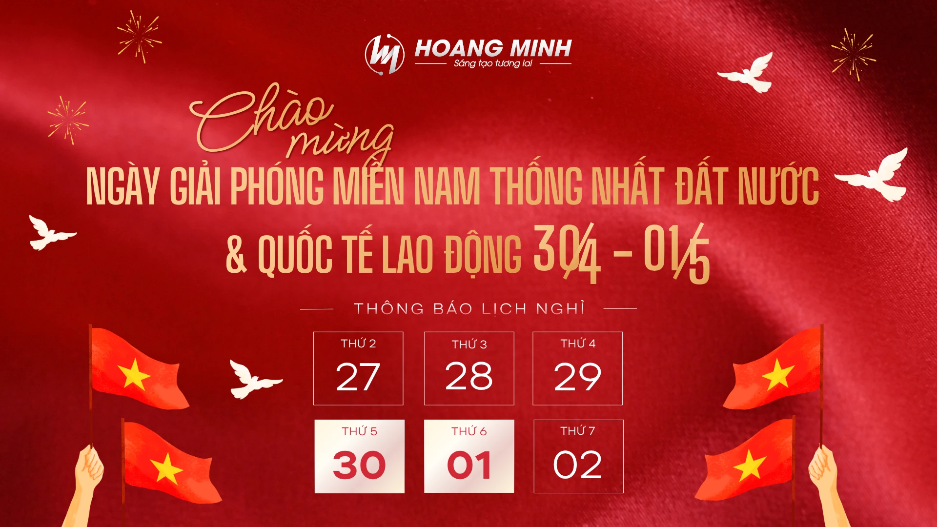Thông báo lịch nghỉ Đại lễ 30/4 – 1/5