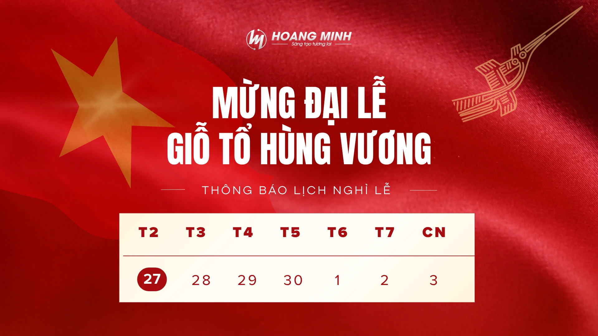 Thông báo lịch nghỉ lễ Giỗ tổ Hùng Vương