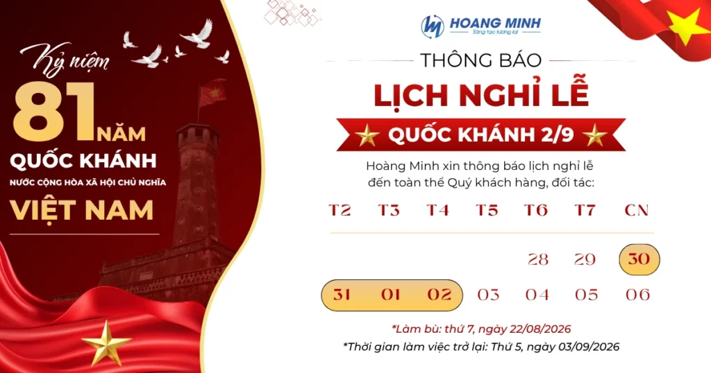 Hoàng Minh thông báo lịch nghỉ lễ Quốc Khánh 2/9/2026